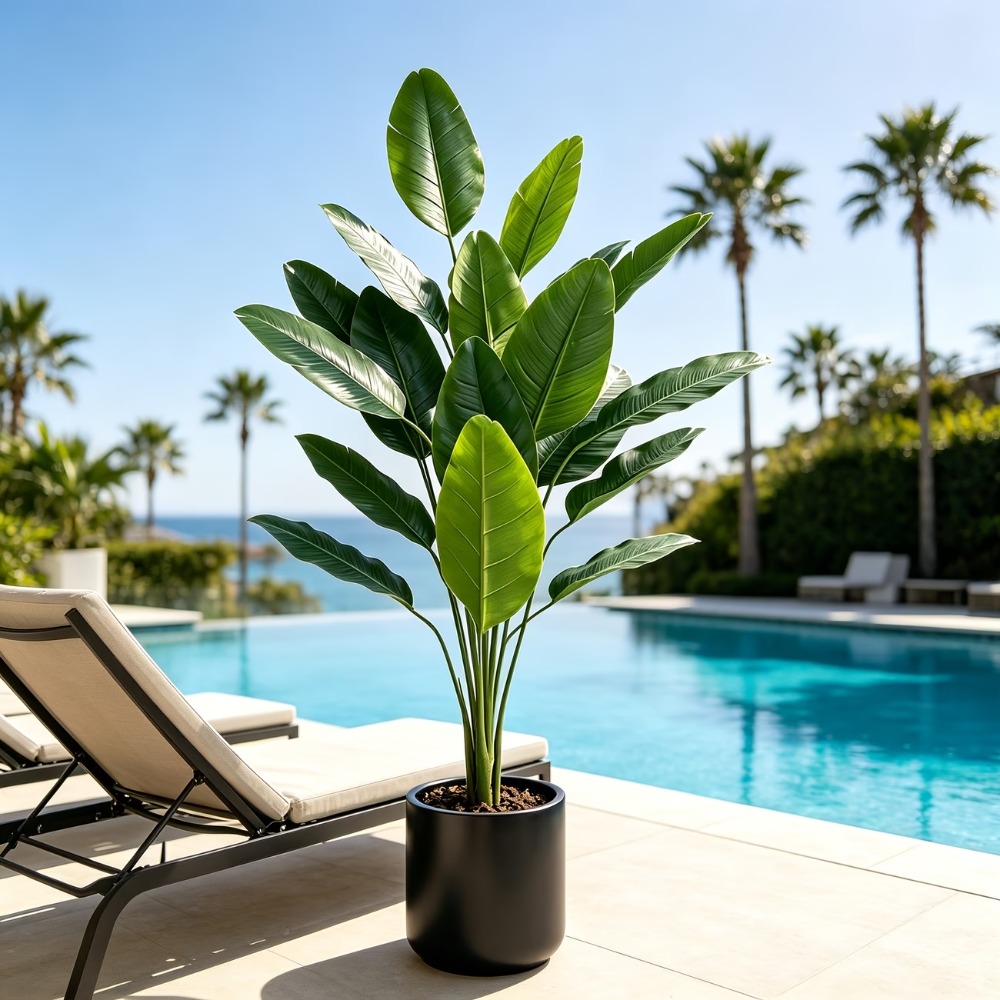 Fiddle Leaf Fig - 1個 105cm巨大人工バナナの木 15枚の葉 屋外人工緑化植物 室内/屋外クリスマスデコレーション 2026