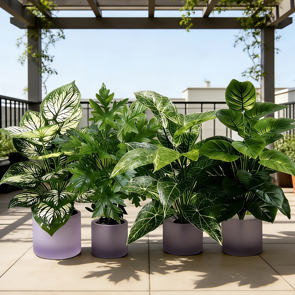 4個入り人工植物、48枚の葉を持つ大型フェイク扇形葉ひまわり - Fiddle Leaf Fig のレビューと価格