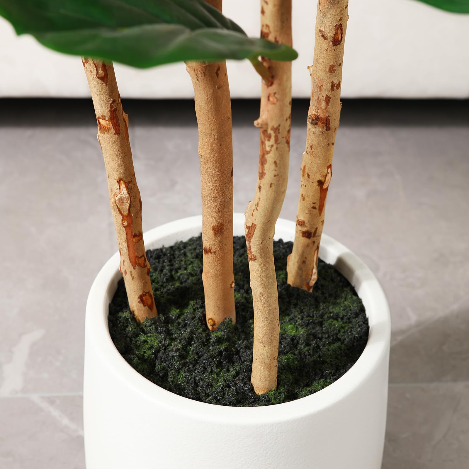 白いプランター付きの人工フィドルリーフフィギュアムツリー。高 - Fiddle Leaf Fig のレビューと価格
